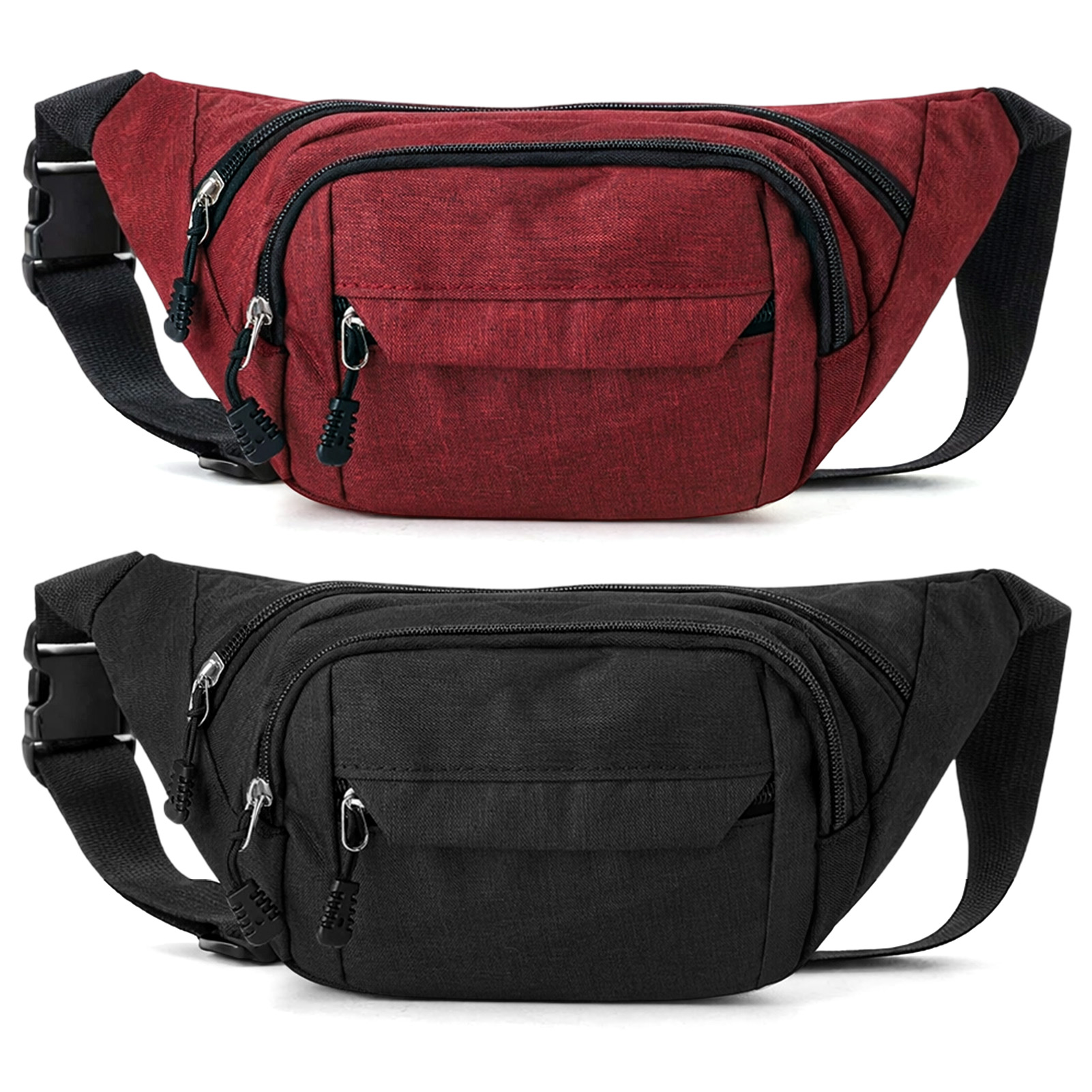 Bocaoying Women's Fashion Fanny Packs, Waist Bag with 4-Zipper Pockets, Waterproof Sports Bum Bag for Outdoor Sports Travel Hiking Running, 2 Pack