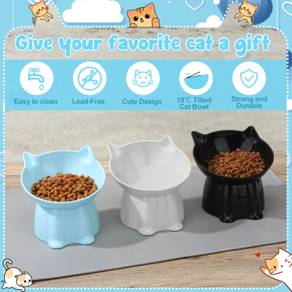 shuaien 3 Pack Elevated Cat Bowls with Non-Slip Pad, Anti-Vomiting Cat Dishes, Whisker Friendly Pet Bowls for Indoor Cats and Small Dogs, 15 Degree Angle Cat Food Bowl, 3 Colors