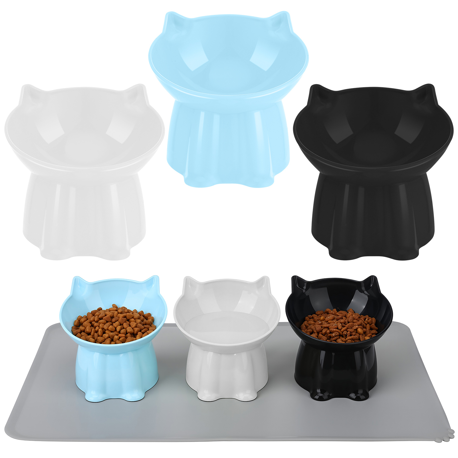 shuaien 3 Pack Elevated Cat Bowls with Non-Slip Pad, Anti-Vomiting Cat Dishes, Whisker Friendly Pet Bowls for Indoor Cats and Small Dogs, 15 Degree Angle Cat Food Bowl, 3 Colors