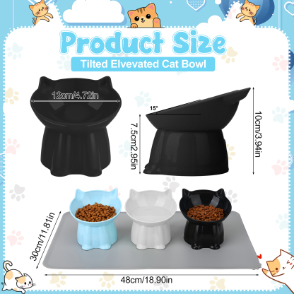 shuaien 3 Pack Elevated Cat Bowls with Non-Slip Pad, Anti-Vomiting Cat Dishes, Whisker Friendly Pet Bowls for Indoor Cats and Small Dogs, 15 Degree Angle Cat Food Bowl, 3 Colors