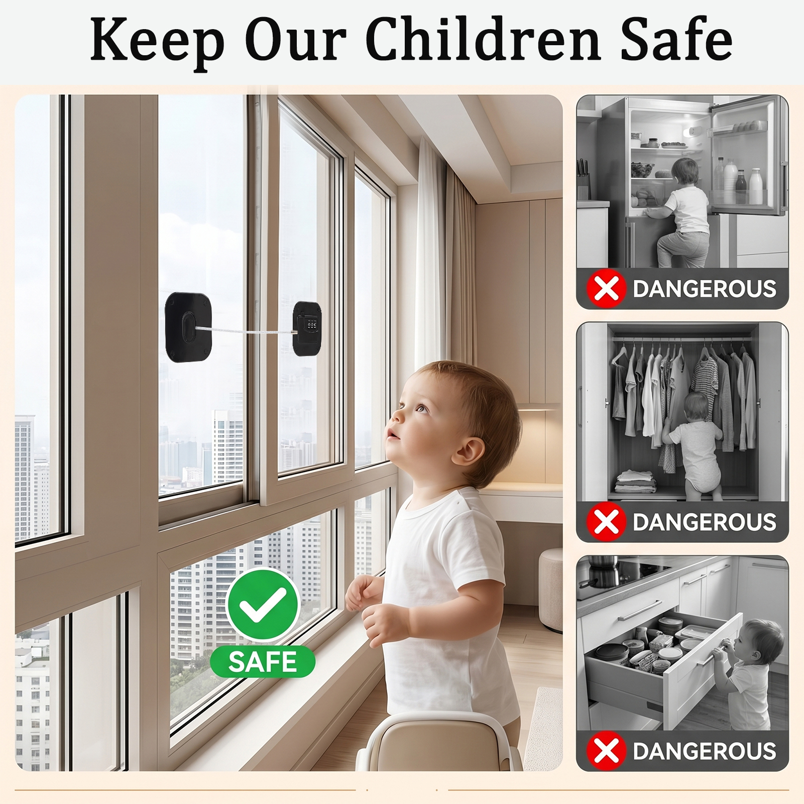 KABOER 2 Pack Combination Refrigerator Lock, Cabinets Locks Freezer Lock Door Lock, Multi-Purpose Keyless Refrigerator & Freezer Lock with Code for Baby Toddler Child Kid