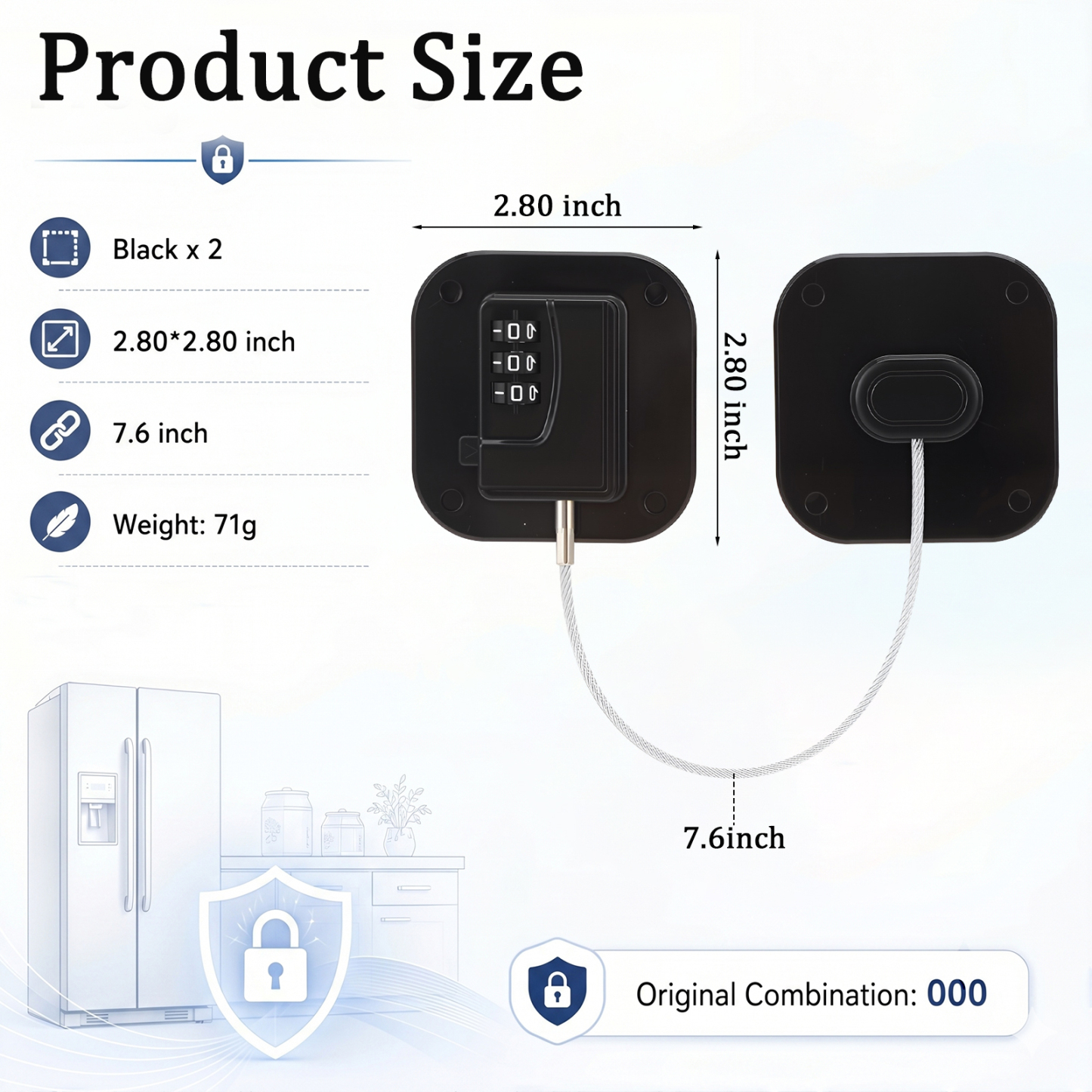 KABOER 2 Pack Combination Refrigerator Lock, Cabinets Locks Freezer Lock Door Lock, Multi-Purpose Keyless Refrigerator & Freezer Lock with Code for Baby Toddler Child Kid