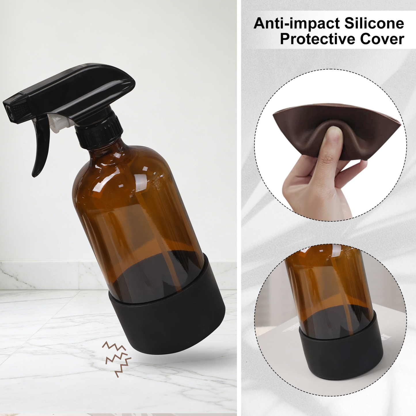 Armscye 4 Pack 16.9 Oz Glass Spray Bottles, Empty Amber Squirt Bottles with Adjustable Nozzle, Refillable Spray Container for Essential Oils, Hair, Cooking, Cleaning Sprayers with Rich Accessories
