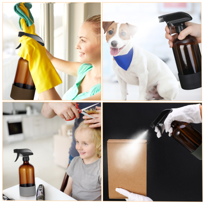 Armscye 4 Pack 16.9 Oz Glass Spray Bottles, Empty Amber Squirt Bottles with Adjustable Nozzle, Refillable Spray Container for Essential Oils, Hair, Cooking, Cleaning Sprayers with Rich Accessories