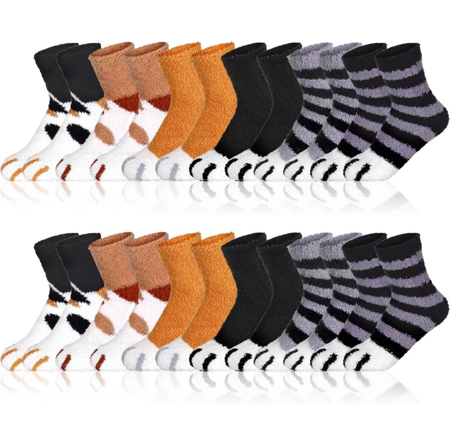 Taihexin 12 Pairs Cat Socks for Women - Womens Fuzzy Socks, Fuzzy Claw Socks Ultra-Soft Fluffy Crew Socks, Cozy Plush Sleeping Slipper Socks for Winter Home