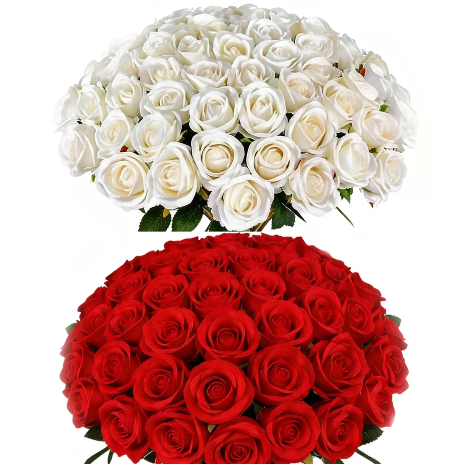 Armscye 80 Pcs 20.5" Artificial Silk Roses Bulk - Velvet Fake Flowers for Wedding Bouquet, Bridal Centerpiece, Mother's Day, DIY Home Decor (Red+White)