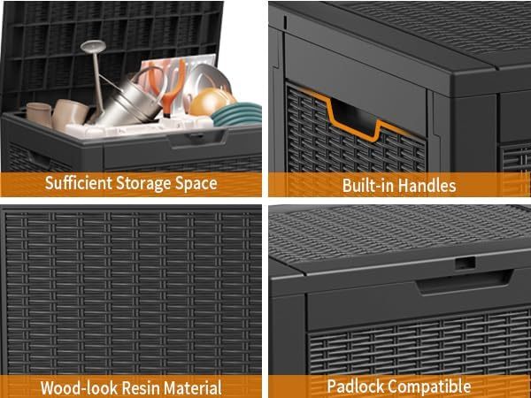 30 Gallon Resin Deck Box, Lockable Patio Outdoor Storage Box for Furniture, Garden Tools and Tools Storage, Waterproof Outside Storage Boxes