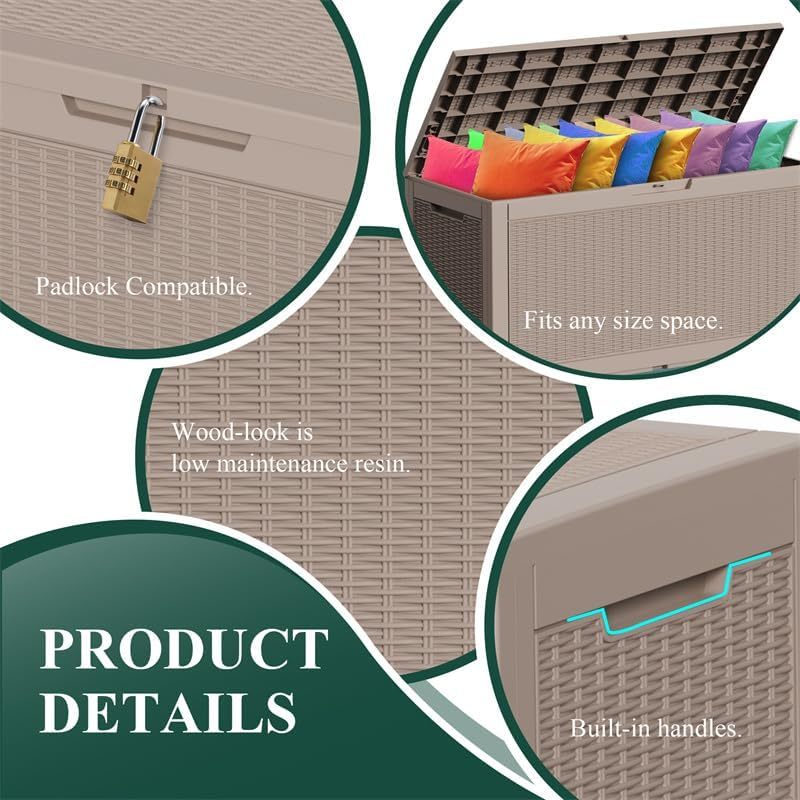 100 Gallon Resin Deck Box Outdoor Storage Box with Lockable Lid, Waterproof for Patio Cushions, Gardening Tools & Exercise Equipment