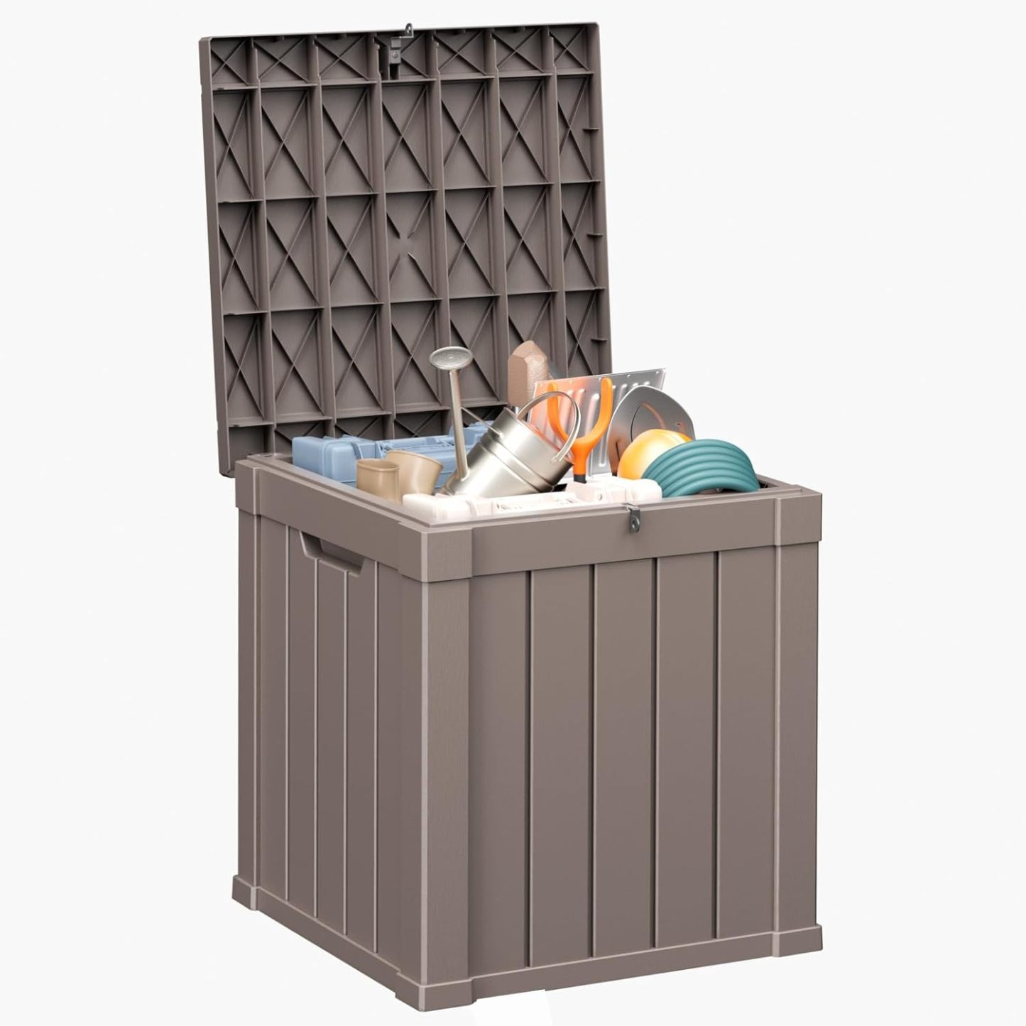40 Gallon Resin Deck Box, Lockable Patio Outdoor Storage Box for Furniture, Garden Tools and Tools Storage, Waterproof Outside Storage Boxes