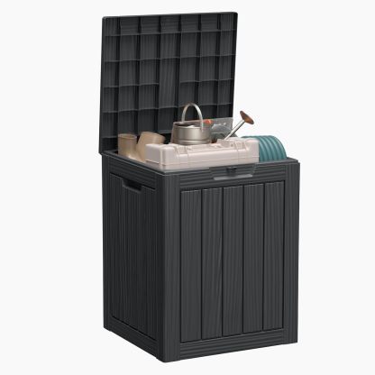 28 Gallon Resin Deck Box, Lockable Patio Outdoor Storage Box for Furniture, Garden Tools and Tools Storage
