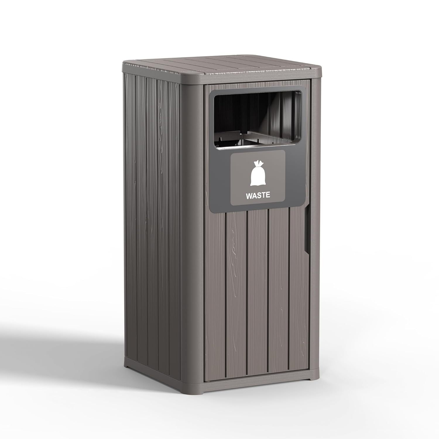 Waterproof Resin Garbage Can with Garbage Labels, Durable Waste Bin for Porch, Backyard, Kitchen, for 30 to 39 Gallon Trash Bags