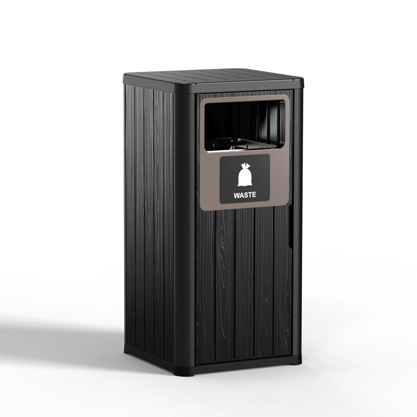 Waterproof Resin Garbage Can with Garbage Labels, Durable Waste Bin for Porch, Backyard, Kitchen, for 30 to 39 Gallon Trash Bags