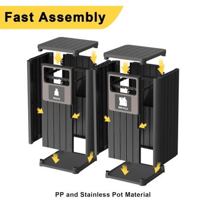 Waterproof Resin Garbage Can with Garbage Labels, Durable Waste Bin for Porch, Backyard, Kitchen, for 30 to 39 Gallon Trash Bags