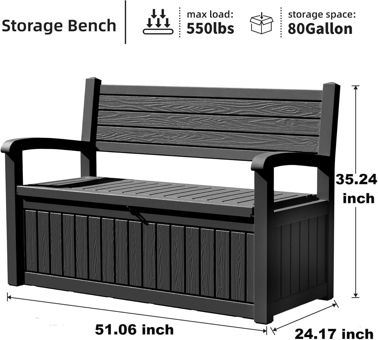 80 Gallon Outdoor Storage Bench Deck Box Waterproof Lockable, Outdoor Storage Furniture for Patio, Garden and Porch, Tools and Cushions