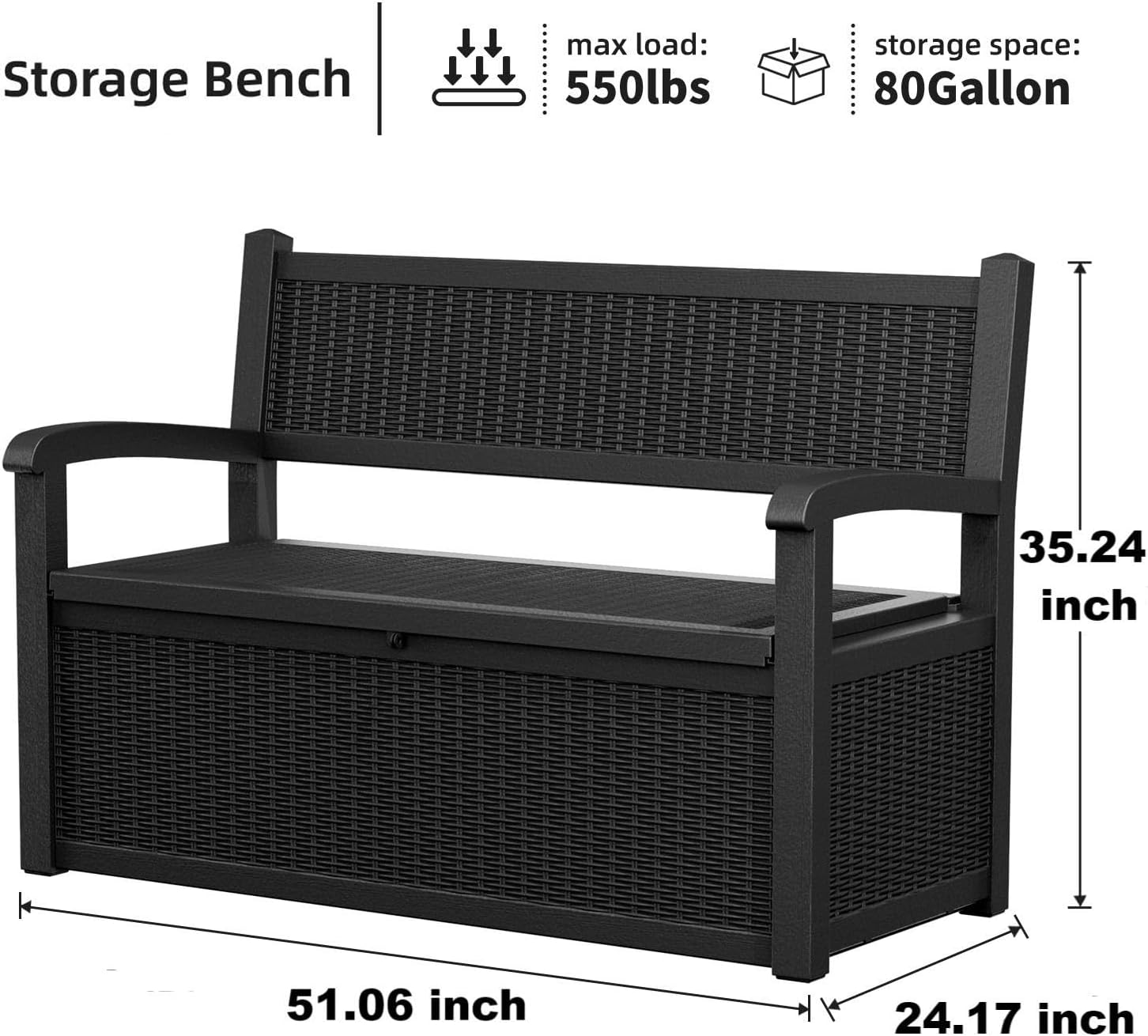 80 Gallon Outdoor Storage Bench Deck Box Waterproof Lockable, Outdoor Storage Furniture for Patio, Garden and Porch, Tools and Cushions