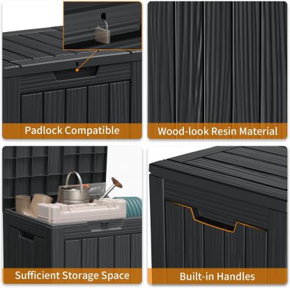 28 Gallon Resin Deck Box, Lockable Patio Outdoor Storage Box for Furniture, Garden Tools and Tools Storage