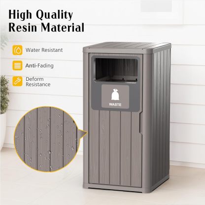 Waterproof Resin Garbage Can with Garbage Labels, Durable Waste Bin for Porch, Backyard, Kitchen, for 30 to 39 Gallon Trash Bags