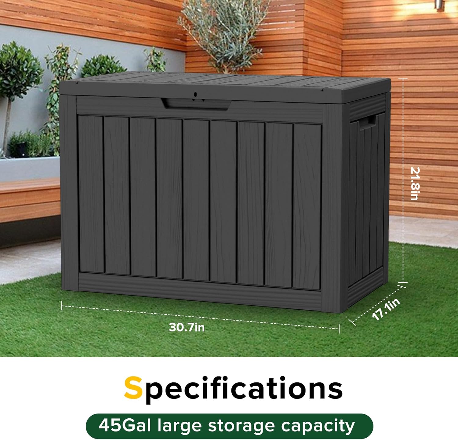 Outside Resin Deck Box Lockable for Patio Cushions Storage, Garden Tools, Pool Supplies