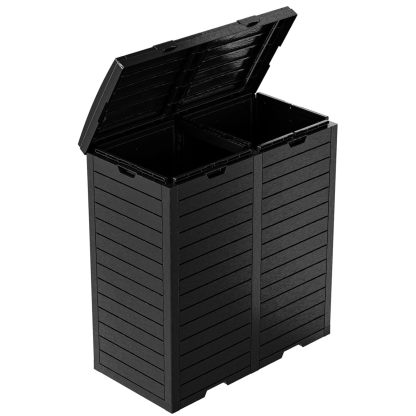 62 Gallon Outdoor Double Trash Can, Waterproof Trash Can Cabinet for Outside, Resin Garbage Bin with Lid and Drip Tray for Easy Cleaning for Patios