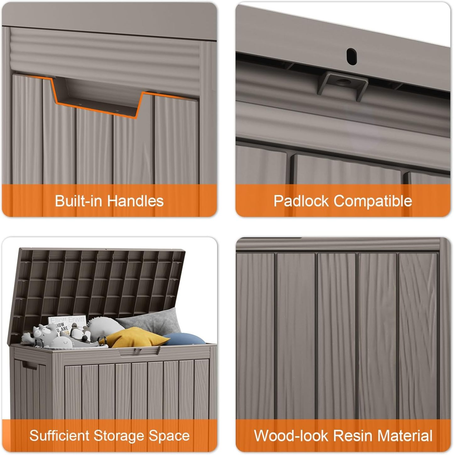45 Gallon Resin Deck Box, Lockable Patio Outdoor Storage Box for Furniture, Garden Tools and Tools Storage