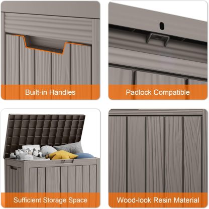 45 Gallon Resin Deck Box, Lockable Patio Outdoor Storage Box for Furniture, Garden Tools and Tools Storage