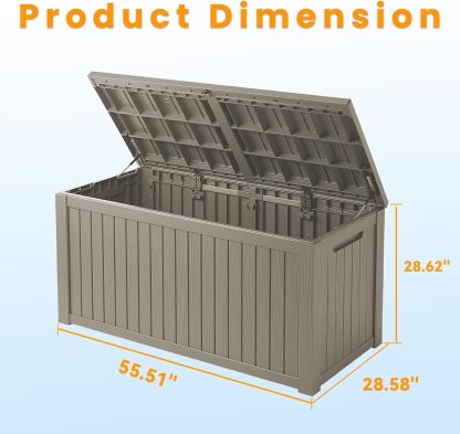200 Gallon Resin Deck Box, Lockable Patio Outdoor Storage Box for Furniture, Garden Tools and Tools Storage, Waterproof Outside Storage Boxes