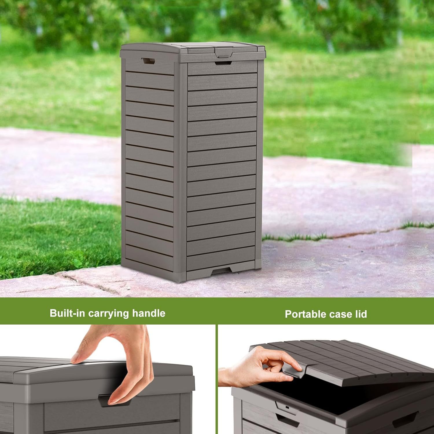 31 Gallon Outdoor Trash Can, Waterproof Trash Can Cabinet for Outside, Resin Garbage Bin with Lid and Drip Tray for Easy Cleaning for Patios