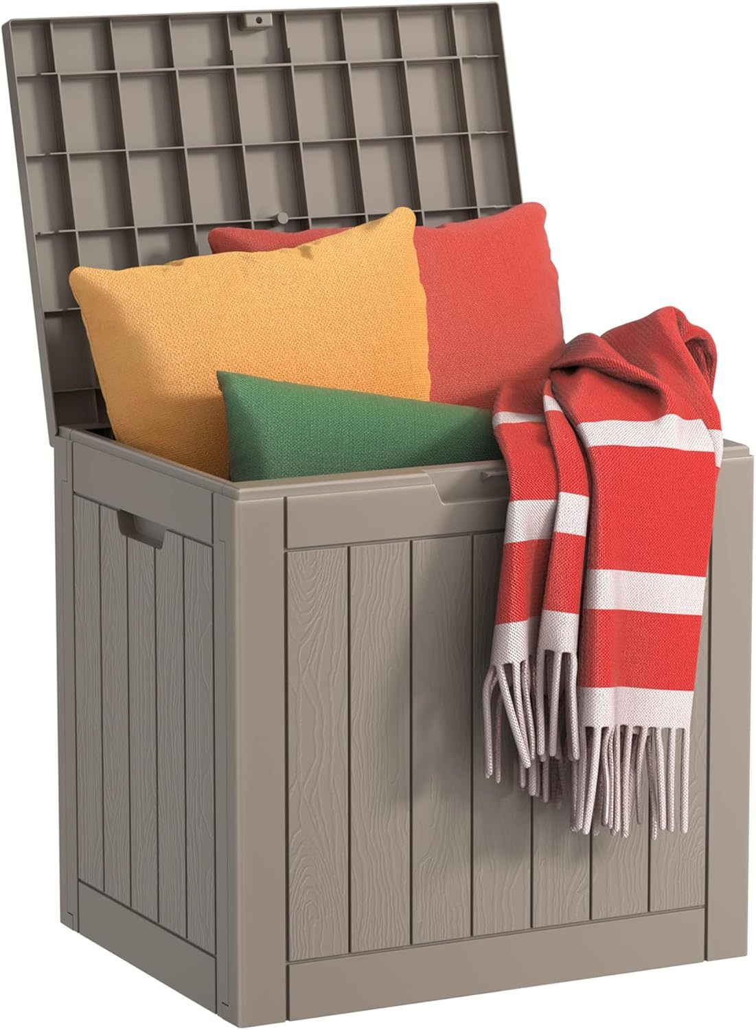 Outside Resin Deck Box Lockable for Patio Cushions Storage, Garden Tools, Pool Supplies