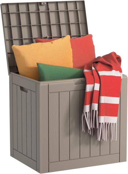 Outside Resin Deck Box Lockable for Patio Cushions Storage, Garden Tools, Pool Supplies