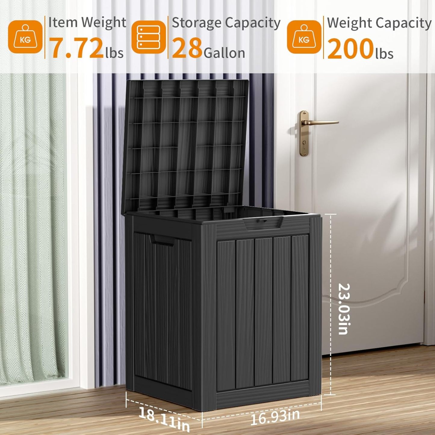 28 Gallon Resin Deck Box, Lockable Patio Outdoor Storage Box for Furniture, Garden Tools and Tools Storage