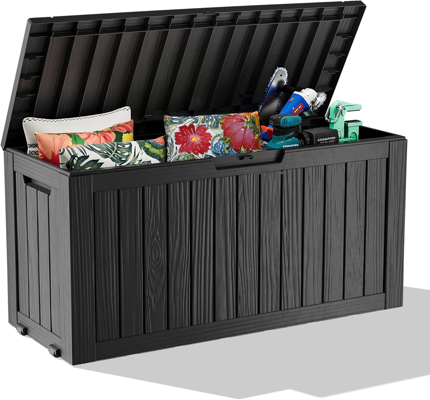Outside Resin Deck Box Lockable for Patio Cushions Storage, Garden Tools, Pool Supplies