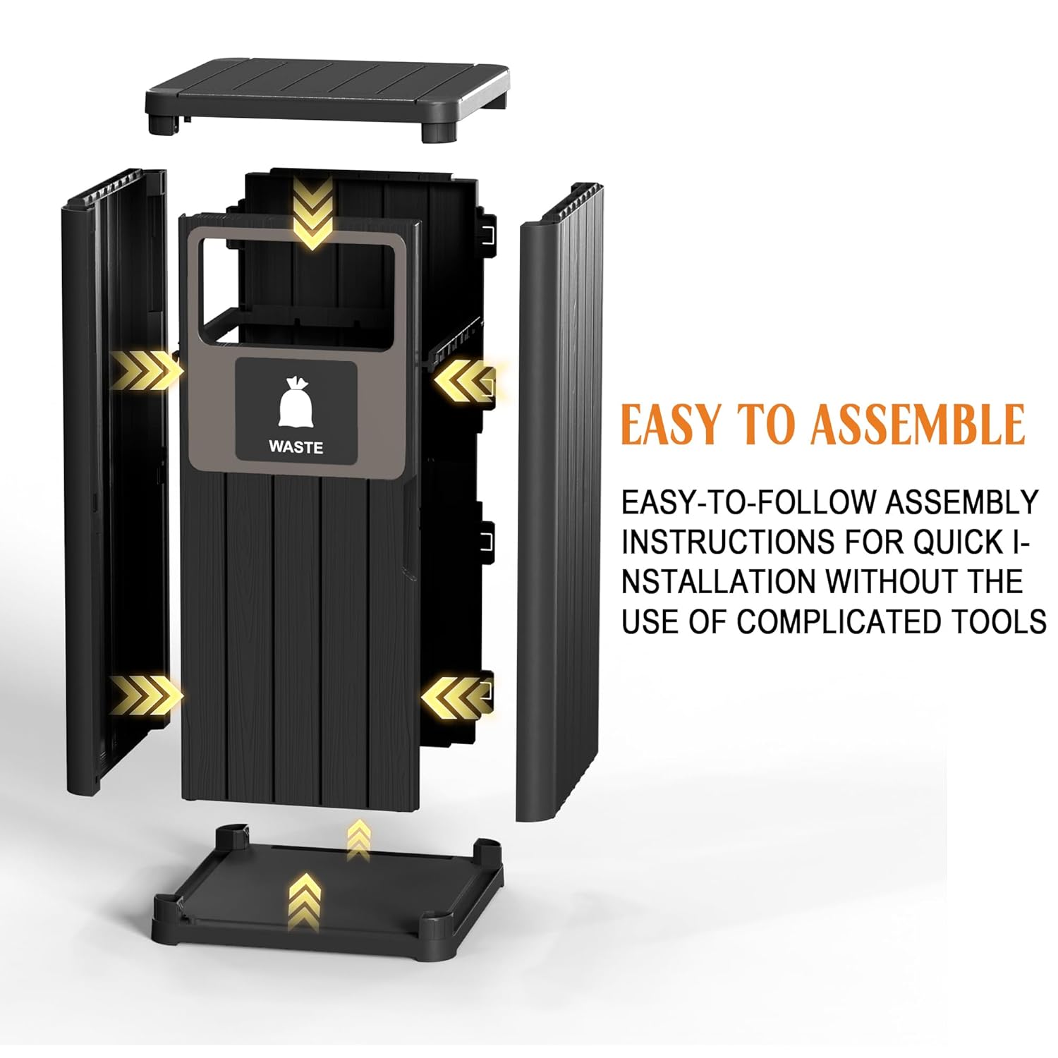 Waterproof Resin Garbage Can with Garbage Labels, Durable Waste Bin for Porch, Backyard, Kitchen, for 30 to 39 Gallon Trash Bags