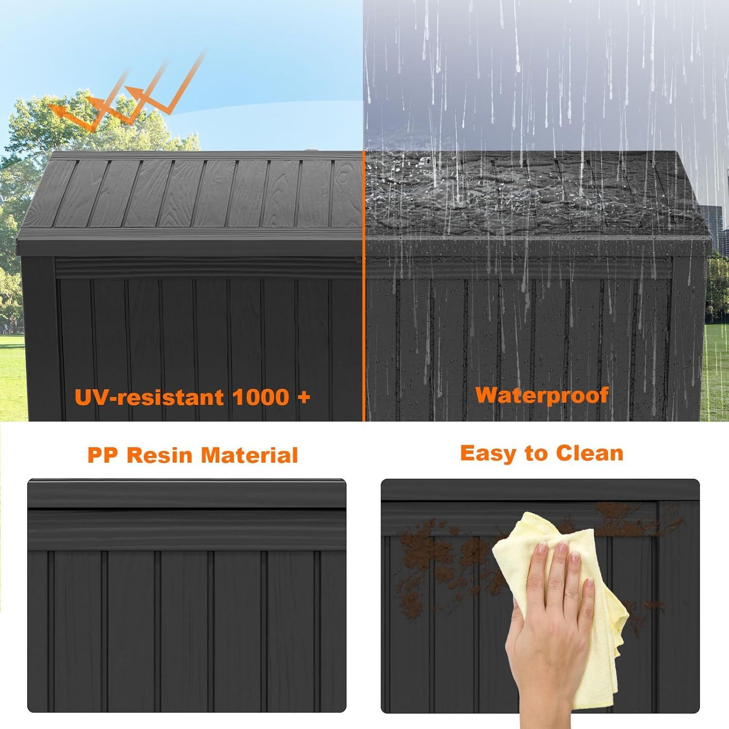 180 Gallon Resin Deck Box, Lockable Patio Outdoor Storage Box for Furniture, Garden Tools and Tools Storage, Waterproof Outside Storage Boxes