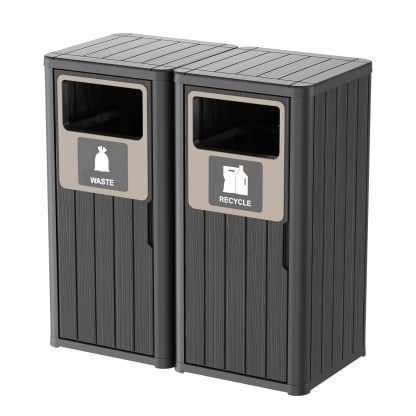 Waterproof Resin Garbage Can with Garbage Labels, Durable Waste Bin for Porch, Backyard, Kitchen, for 30 to 39 Gallon Trash Bags