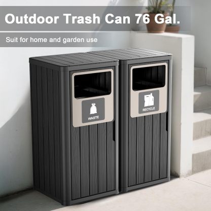 Waterproof Resin Garbage Can with Garbage Labels, Durable Waste Bin for Porch, Backyard, Kitchen, for 30 to 39 Gallon Trash Bags