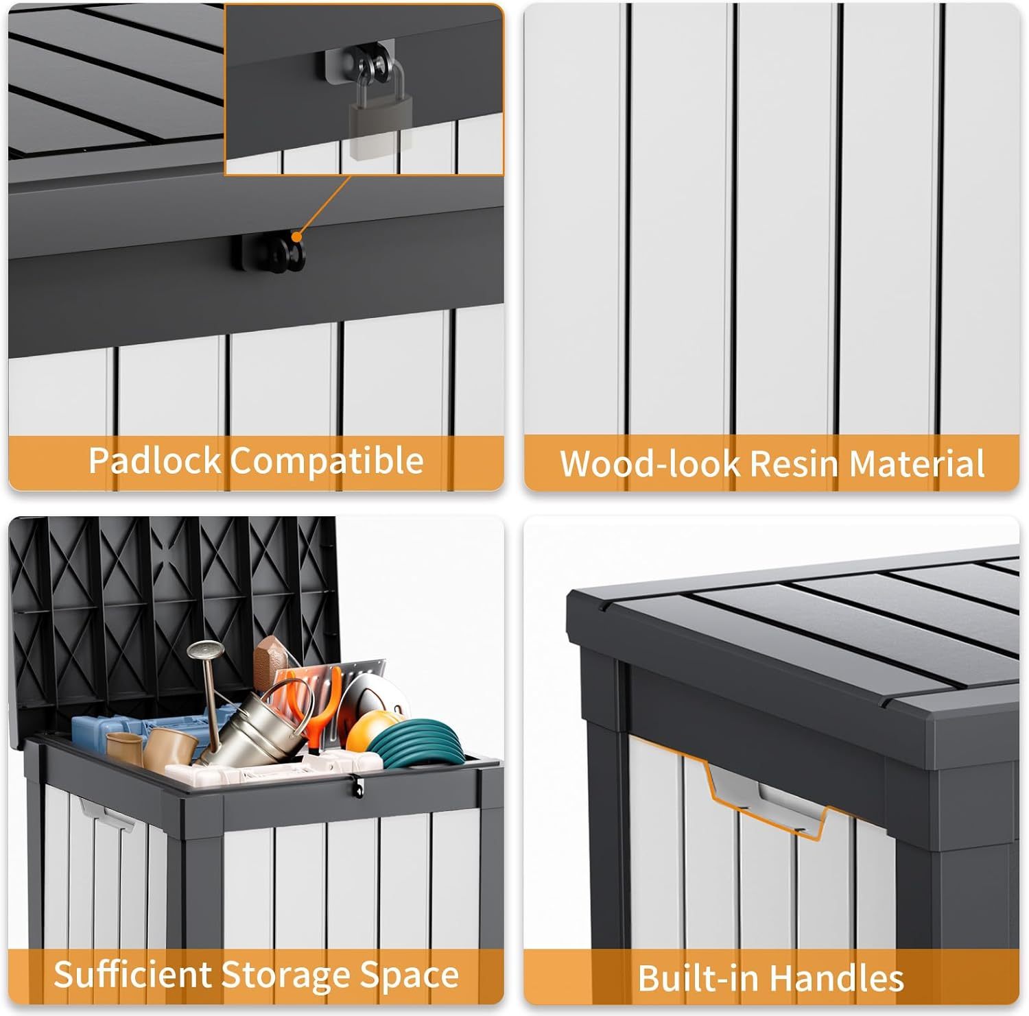 40 Gallon Resin Deck Box, Lockable Patio Outdoor Storage Box for Furniture, Garden Tools and Tools Storage, Waterproof Outside Storage Boxes