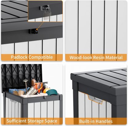 40 Gallon Resin Deck Box, Lockable Patio Outdoor Storage Box for Furniture, Garden Tools and Tools Storage, Waterproof Outside Storage Boxes