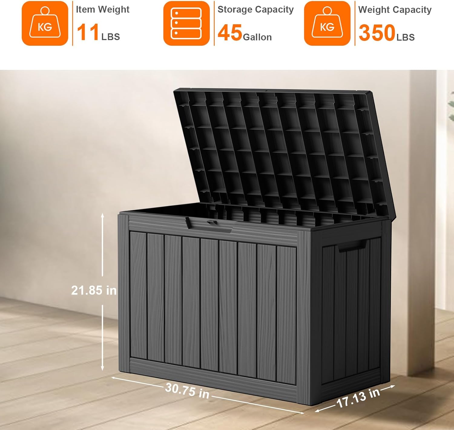 45 Gallon Resin Deck Box, Lockable Patio Outdoor Storage Box for Furniture, Garden Tools and Tools Storage