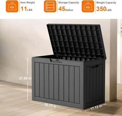 45 Gallon Resin Deck Box, Lockable Patio Outdoor Storage Box for Furniture, Garden Tools and Tools Storage