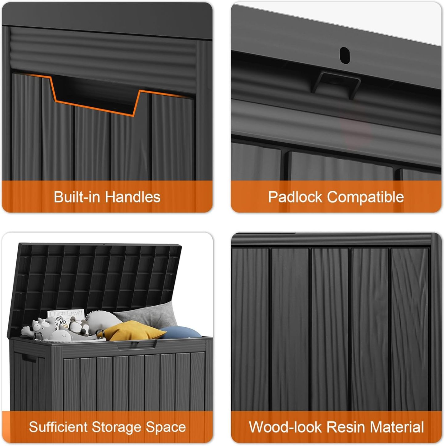 45 Gallon Resin Deck Box, Lockable Patio Outdoor Storage Box for Furniture, Garden Tools and Tools Storage