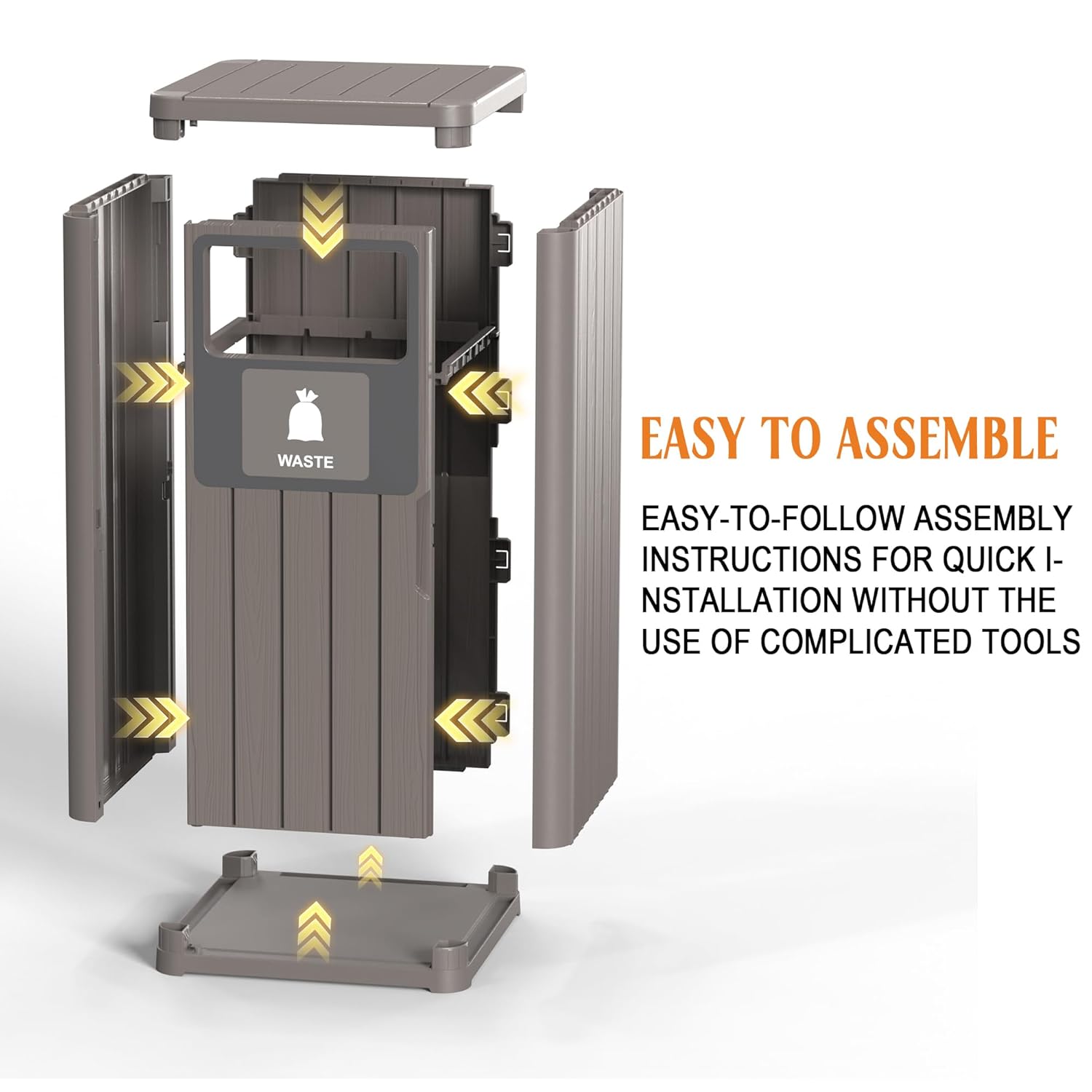 Waterproof Resin Garbage Can with Garbage Labels, Durable Waste Bin for Porch, Backyard, Kitchen, for 30 to 39 Gallon Trash Bags