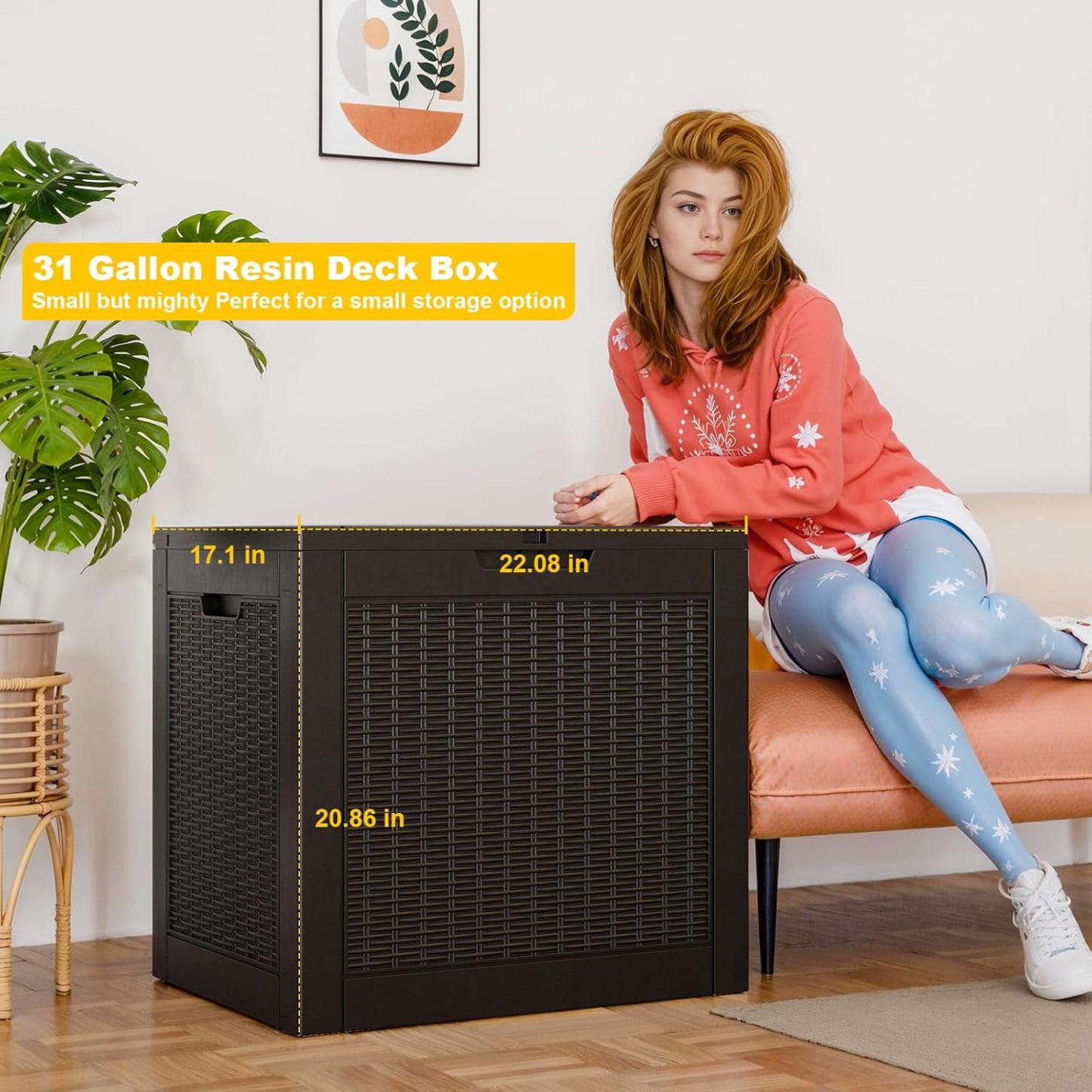 Outside Resin Deck Box Lockable for Patio Cushions Storage, Garden Tools, Pool Supplies