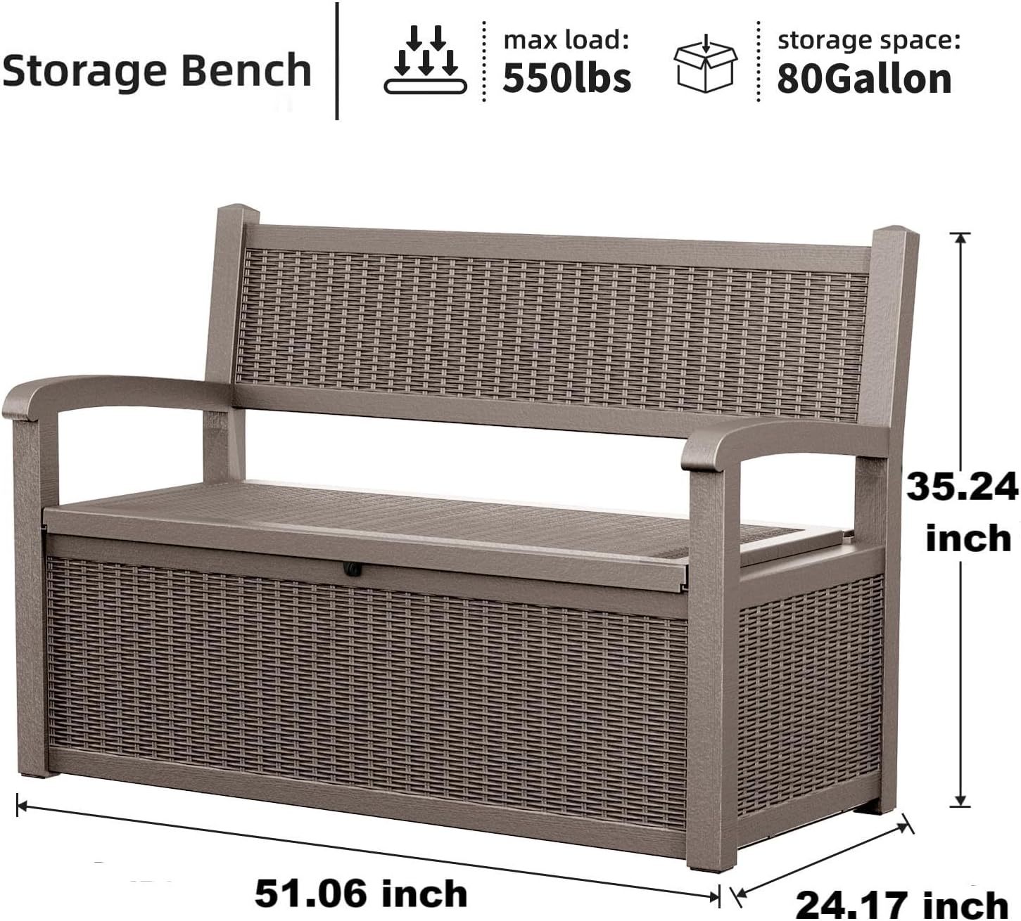 80 Gallon Outdoor Storage Bench Deck Box Waterproof Lockable, Outdoor Storage Furniture for Patio, Garden and Cushions