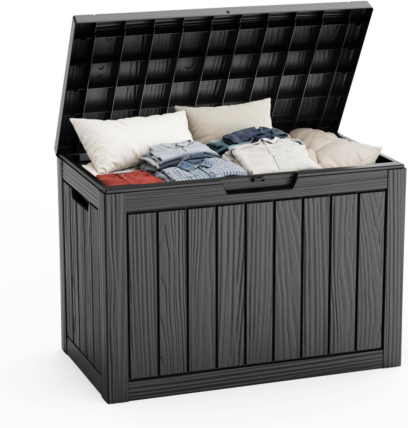 Outside Resin Deck Box Lockable for Patio Cushions Storage, Garden Tools, Pool Supplies