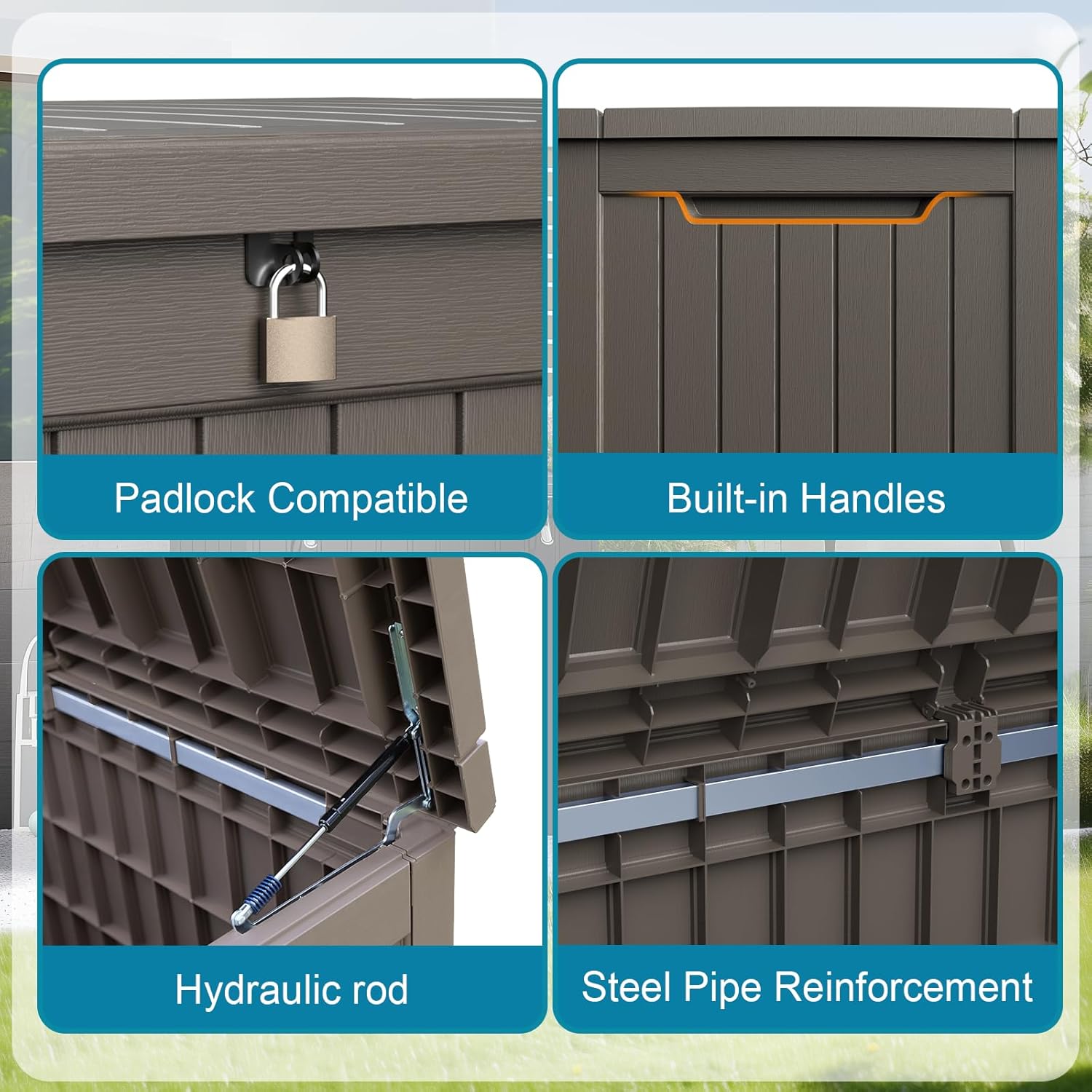 280 Gallon Resin Deck Box, Lockable Patio Outdoor Storage Box for Furniture, Garden Tools and Tools Storage