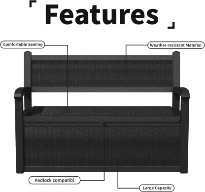 80 Gallon Outdoor Storage Bench Deck Box Waterproof Lockable, Outdoor Storage Furniture for Patio, Garden and Porch, Tools and Cushions