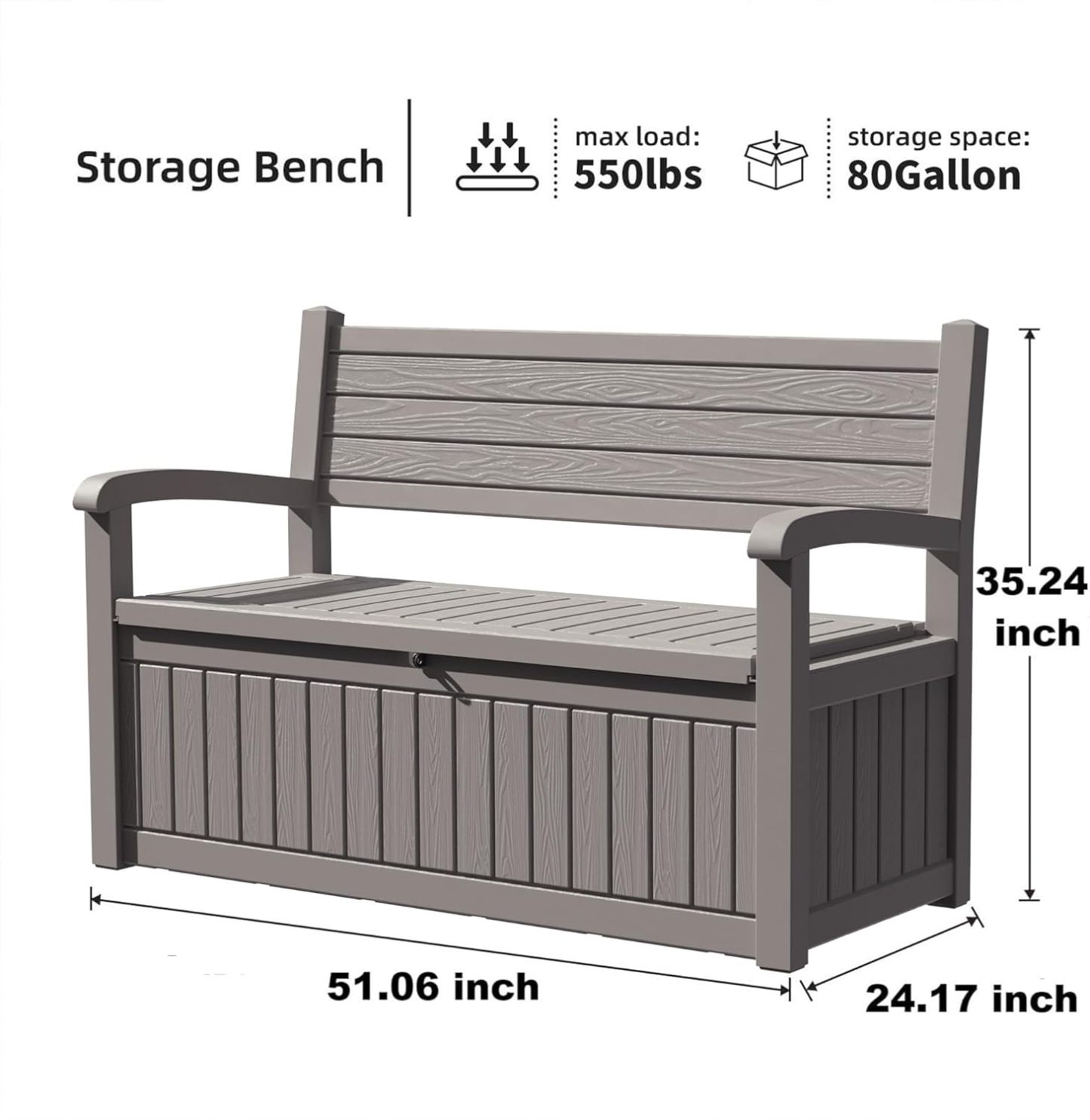 80 Gallon Outdoor Storage Bench Deck Box Waterproof Lockable, Outdoor Storage Furniture for Patio, Garden and Porch, Tools and Cushions