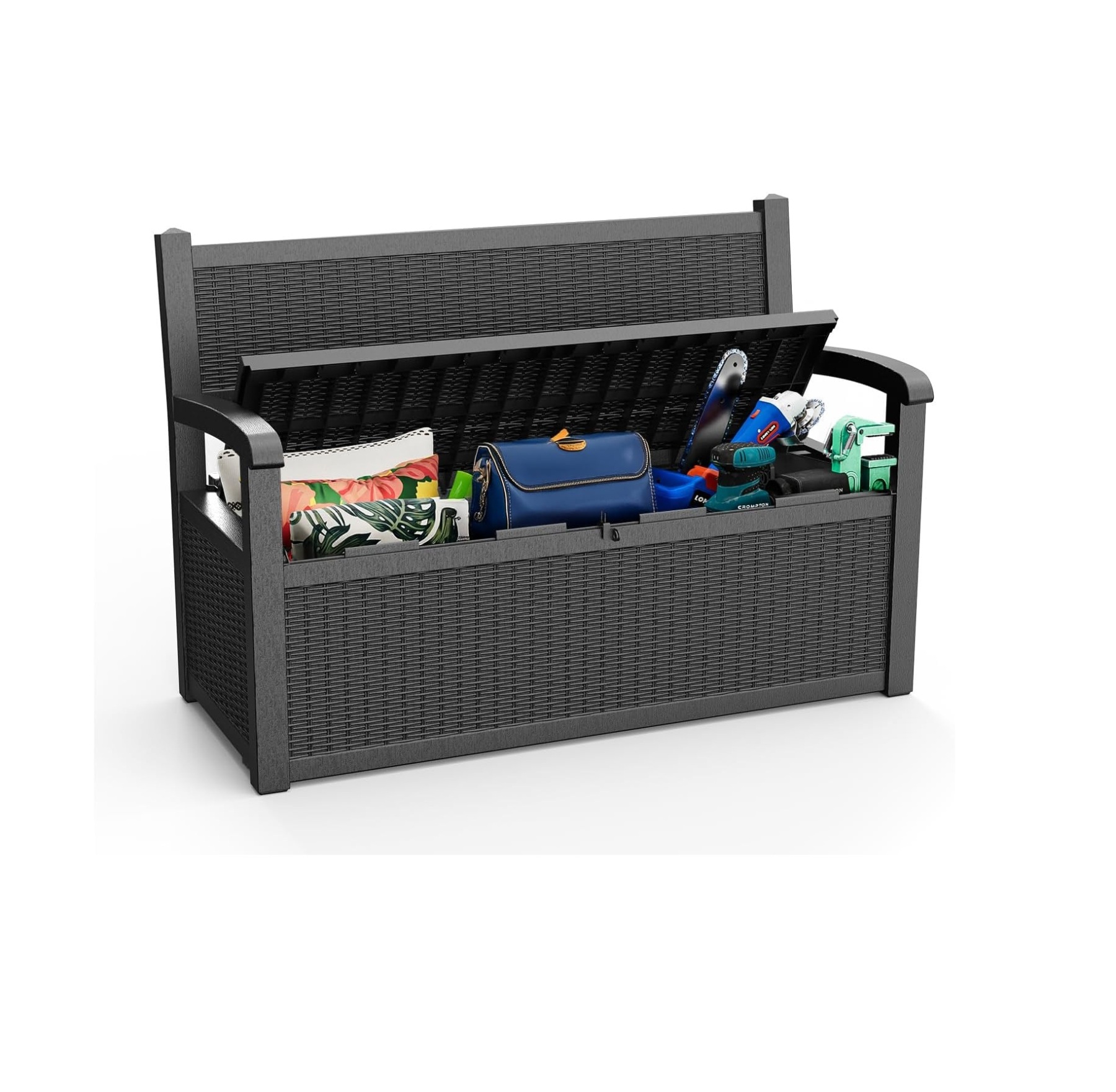 80 Gallon Outdoor Storage Bench Deck Box Waterproof Lockable, Outdoor Storage Furniture for Patio, Garden and Porch, Tools and Cushions