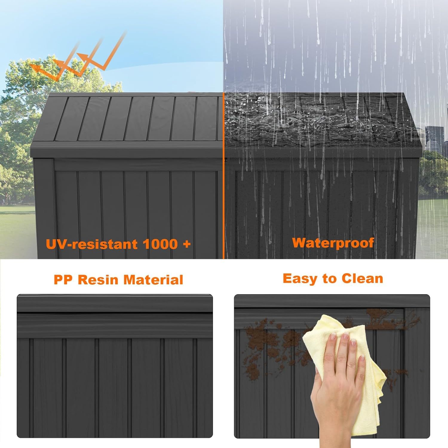120 Gallon Resin Deck Box, Lockable Patio Outdoor Storage Box for Furniture, Garden Tools and Tools Storage, Waterproof Outside Storage Boxes