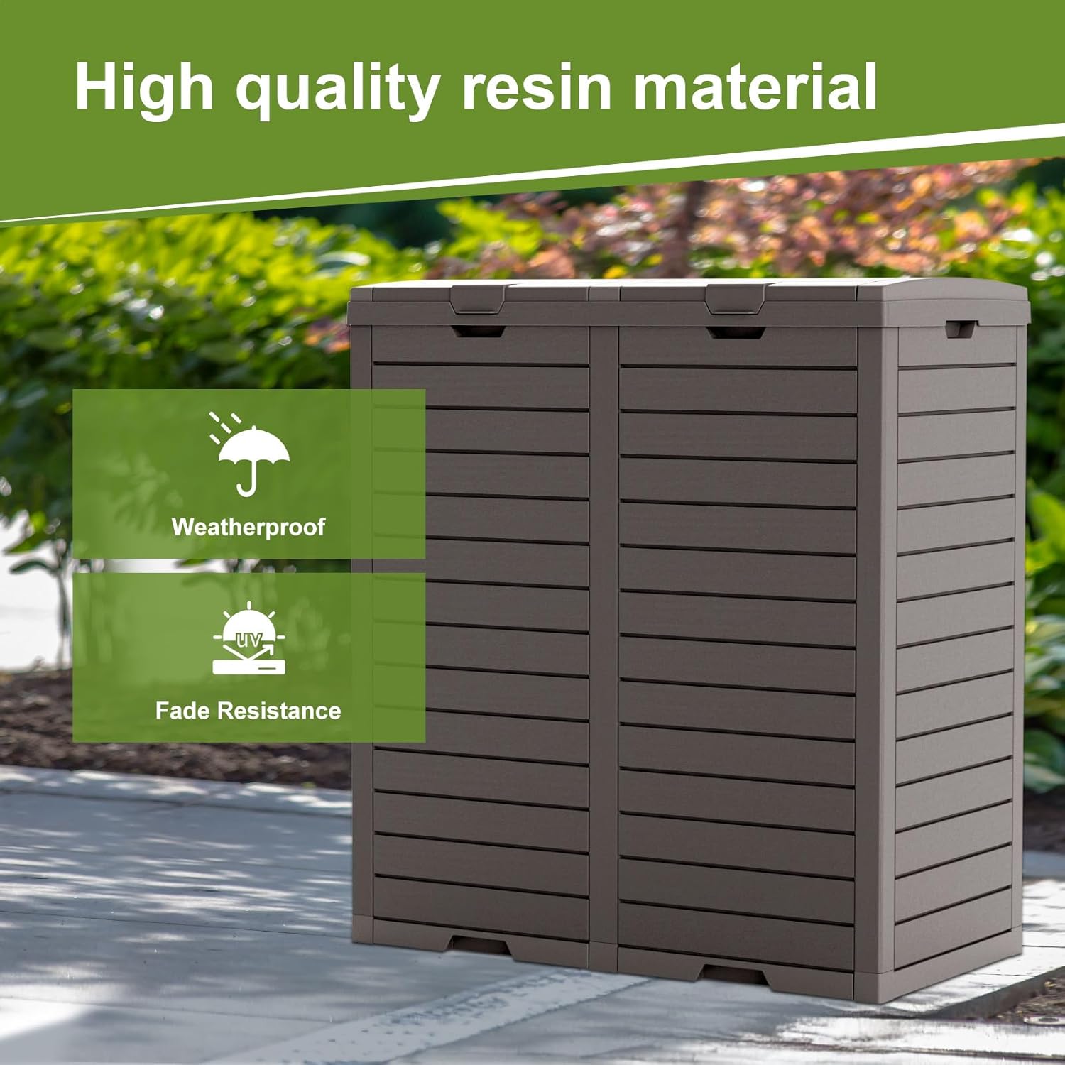62 Gallon Outdoor Double Trash Can, Waterproof Trash Can Cabinet for Outside, Resin Garbage Bin with Lid and Drip Tray for Easy Cleaning for Patios